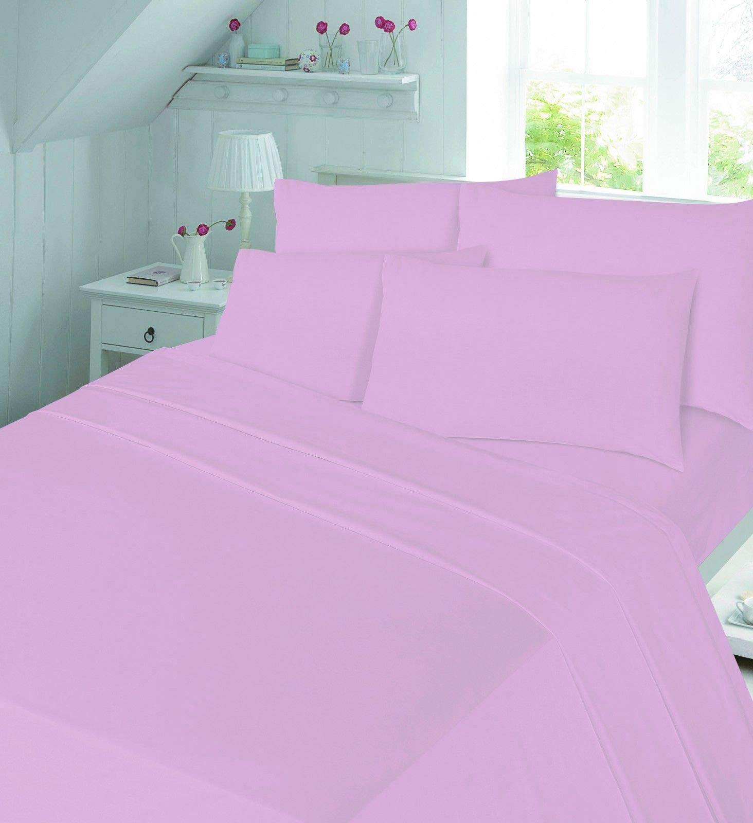 clicktostyle 100% BRUSHED COTTON 4FT SMALL DOUBLE FLANNELETTE EXTRA DEEP 16" FITTED SHEET WARM SOFT BED SHEETS (Pink)