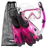 Phantom Aquatics Legendary Mask Fin Snorkel Set with Mesh Bag, Pink, Small/Medium (5-8)