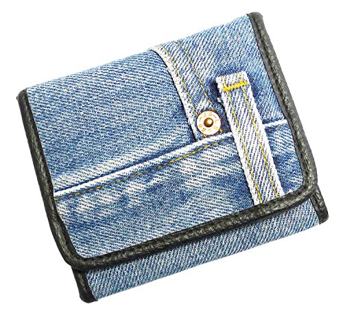 Bijoux de JaUpcycling Blue Denim Versatile Decorated Flap Cover Pocket Money Long Wallet Purse Clutch for Women (RANDOM)