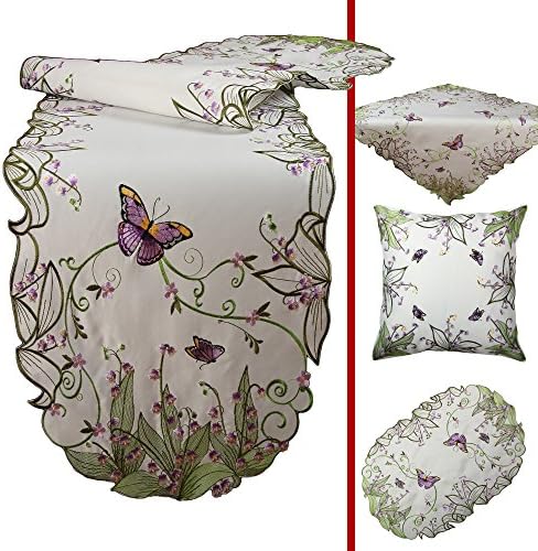 QuinnyshopMagnificent Butterflies and Purple Flowers Embroidery Cushion Cover 16-inch-by-16-inch/ 40 x 40 cm Satin-Look, White