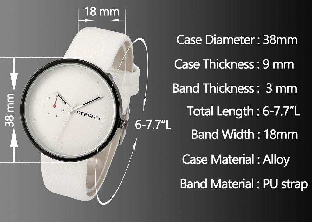 JSDDE Montre à Quartz Unisexe Mouvement Japonais Bracelet PU Style Simple Chic avec Calendrier Montre Etanche + Cadeau Boîtier Cadran Blanc Bracelet Noir