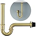 Heixutas Brass P Trap Bathroom Sink : 1 1/4 Sink Trap with Adjustable Height - Brushed Gold Bottle P-Trap with Slip Joint Extension Tube - U-Shape Basin Sink Plumbing/Pipe Replacement Kit