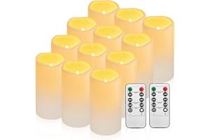 TAPPOVALY Waterpoof Flameless Remote Control Candles 12PACK（D3''*H5.5''） Battery Operated Flickering LED Pillar Candle，plastic with 10-Key 24Hours Timer for Outdoor/Indoor Party Garden Lanterns Porch Ivory