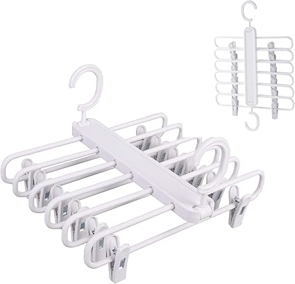 Amazon Co Jp Arttranson ズボンハンガー 折り畳み 洗濯物干し ズボン収納 省スペース 多機能スラックスハンガー 皺防止 ６層 プラスチック ホワイト ホーム キッチン