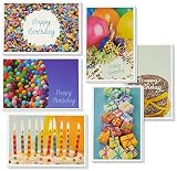 48-Pack Happy Birthday Cards Assortment with Envelopes, 6 Designs, Blank Inside, Bulk Box Set for Kids, Employees, Clients, Women, Men, 4 x 6 Inches