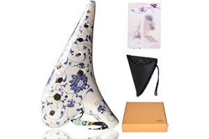 12 Hole Alto C Ocarina with Protective Bag, Hand Painted Blue and White Porcelain Musical Instrument, Porcelain clay Collecti