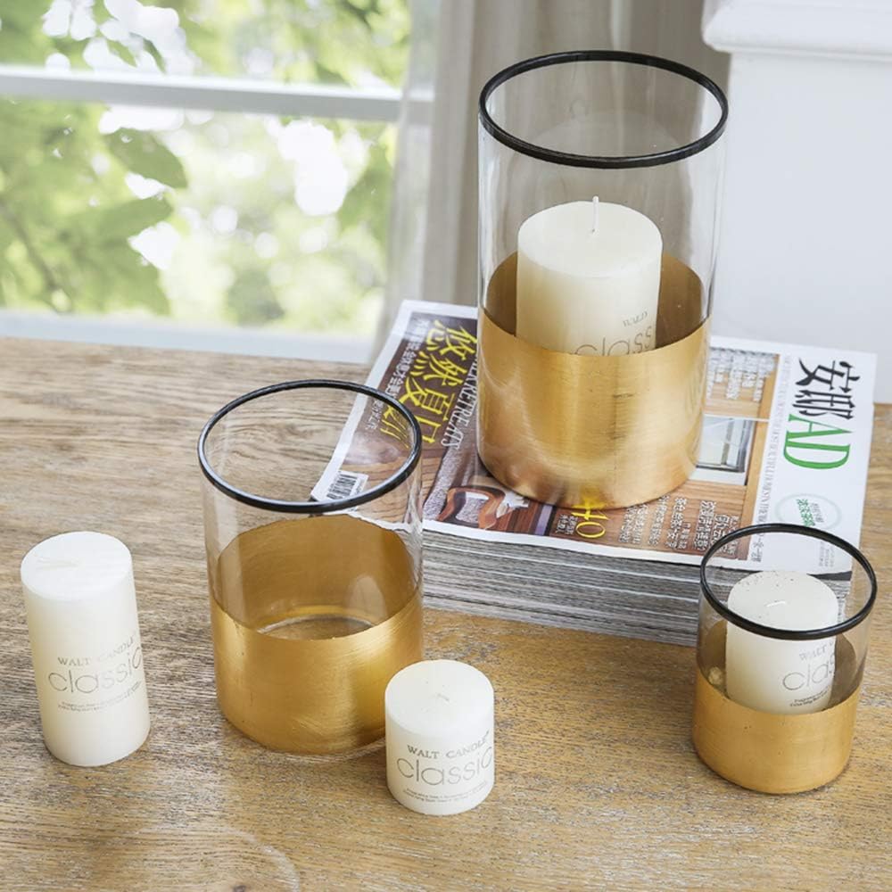 cyl home Hurricane Candleholders Clear Glass with Golden Decor Black Rim Dining Table Centerpieces Vases Gifts for Wedding Housewarming Holiday Christmas Party，7'' Height.: Home & Kitchen