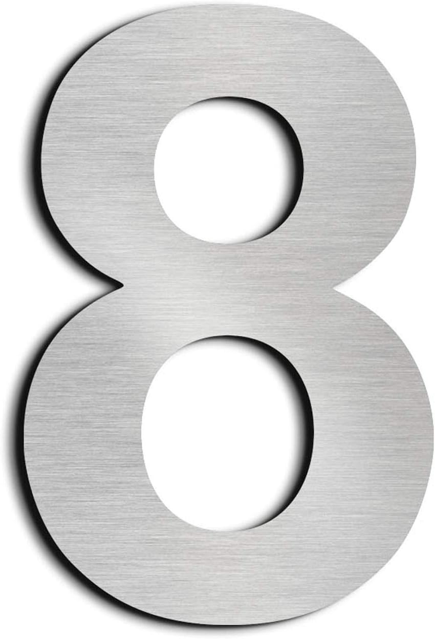 nanly House Number 8 Eight Made of Solid 304 Stainless Steel Floating Appearance 15.3cm 6in Easy to Install