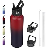 BJPKPK Insulated Water Bottles with Straw Lid, 40oz Cold & Hot Thermo, Stainless Steel Metal Water Bottle with 3 Lids, Reusable Thermo, Cups, Mugs, Tumblers,Charming Red