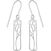 Boma Jewelry Sterling Silver Rectangle Tree Silhouette Dangle Earrings