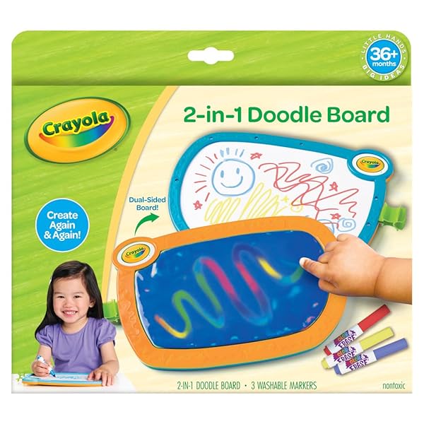 CRAYOLA 2-IN-1 DOODLE BOARD FOR TODDLERS, SQUISHY & ERASABLE DRAWING TABLET, EDUCATIONAL TODDLER TOY, TRAVEL ACTIVITY, SKETCHING PAD, GIFT FOR KIDS