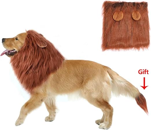 Amazon Co Jp ライオンたてがみ犬のかつらペットコスチューム調節可能なライオンウィッグ耳で 面白いライオンの髪犬服クリスマスにハロウィンイスターフェスティバルパーティーアクティビティ 濃い茶色 ホーム キッチン