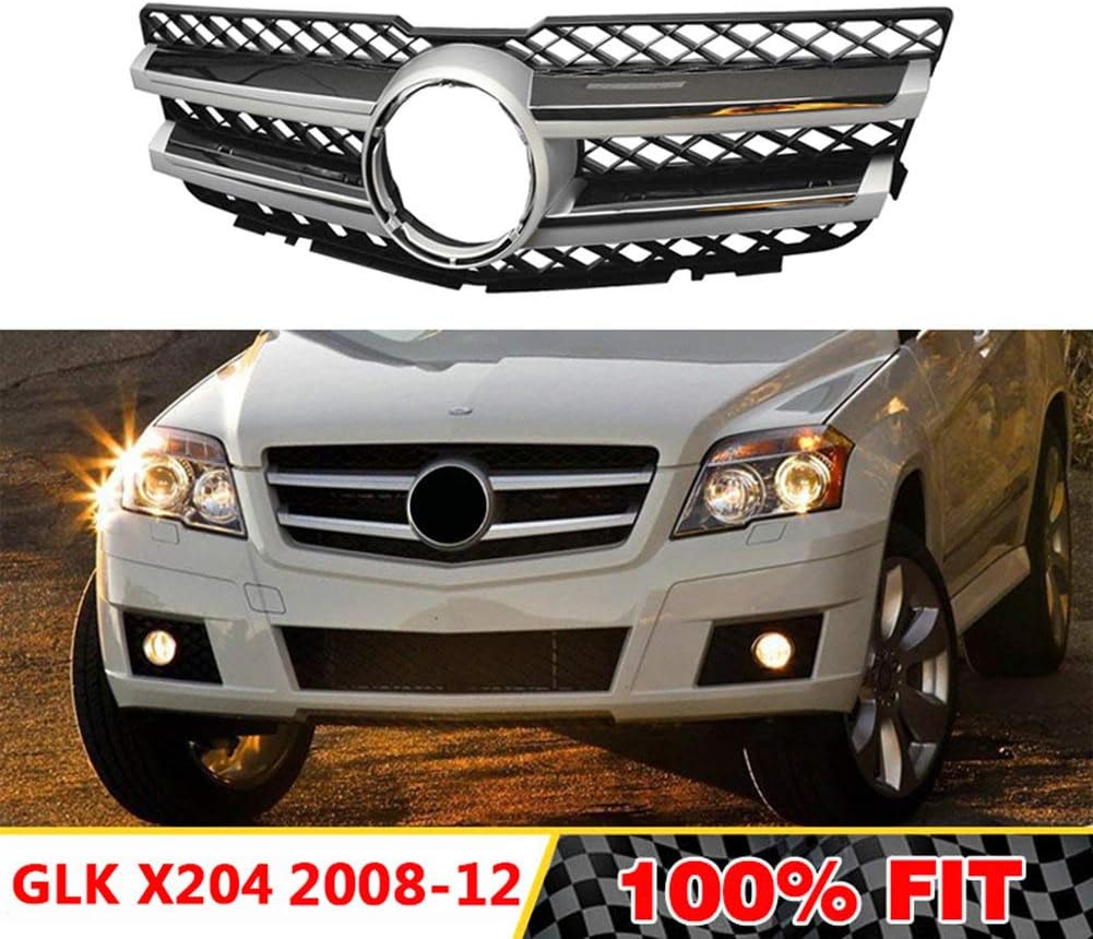 LSYBB Racing Grills Car Front Upper Grille Grill for Mercedes-Benz GLK-Class X204 A2048800883 2008-2012 Chrome Silver