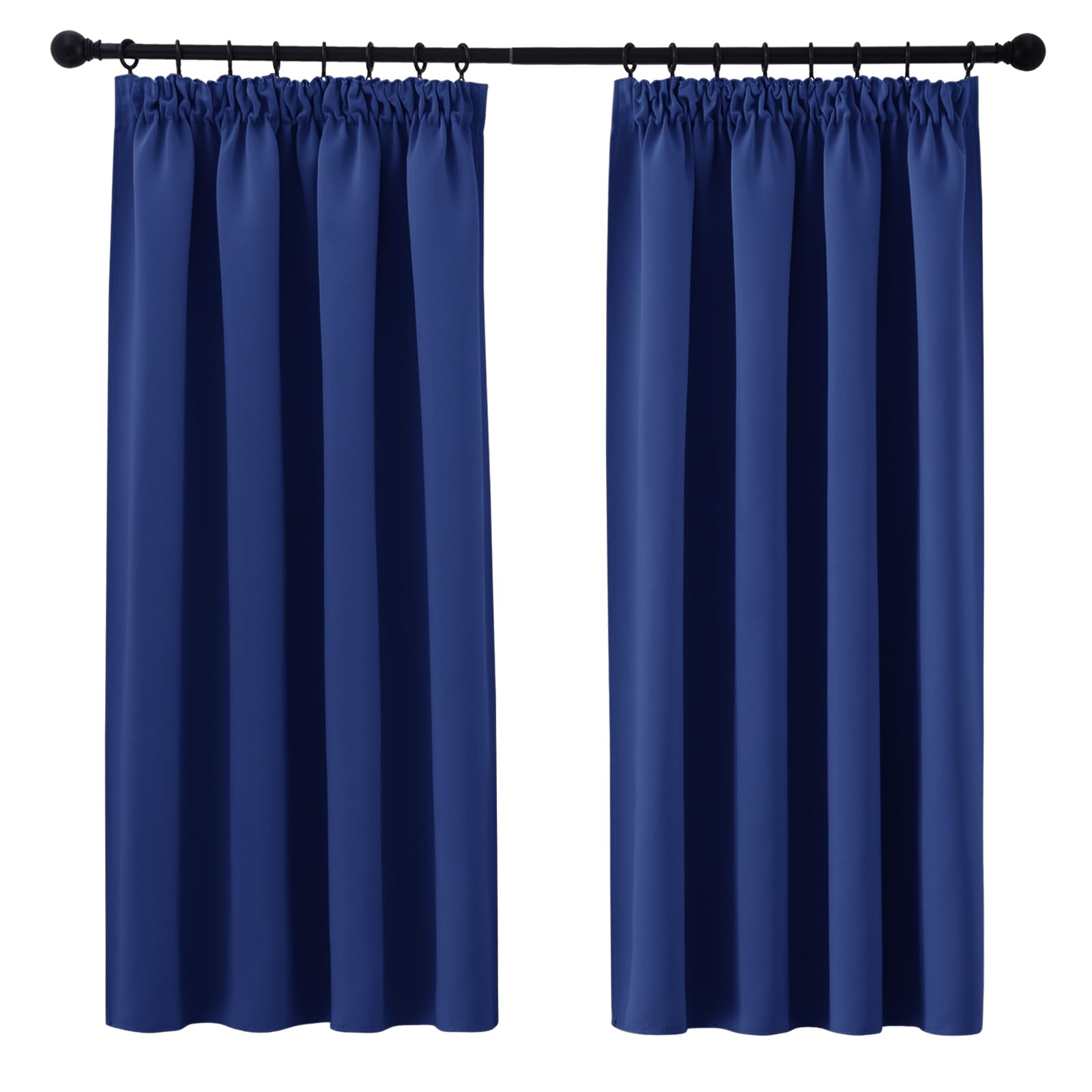 PONY DANCE Thermal Blackout Curtains 54 Inch Drop Pencil Pleat Blue Blackout Curtains for Boys Bedroom Nursery Short Window Curtains with Hooks for Track Rail, W46 X L54, Set of 2 — image 1