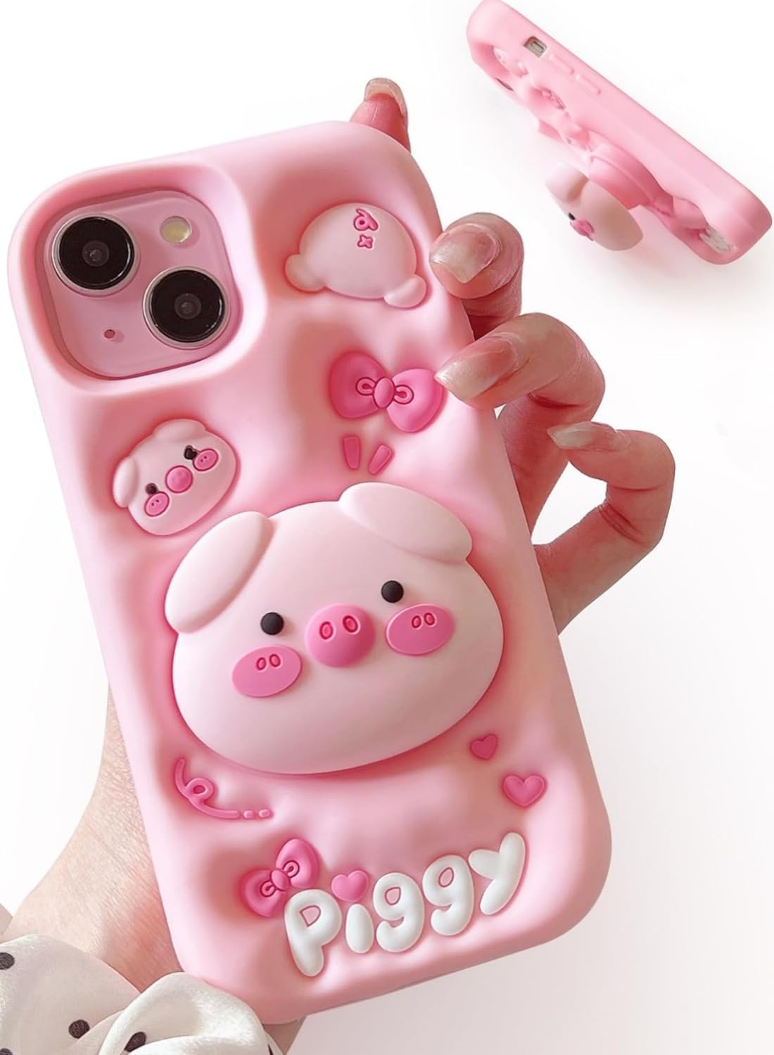 Dzdcase Designed for iPhone Case，Luxury Kawaii 3D Pig Phone Case with Stand and Grip, Cute Cartoon Animal Soft Phone Case (iPhone 13 Pro,Pink)