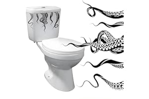 wongdong Octopus Kraken Tentacles Toilet Lid Decal Wall Stickers, Black Sea Monster Design Wall Decals, Peel and Stick Bathroom Decorative Sticker (Black)