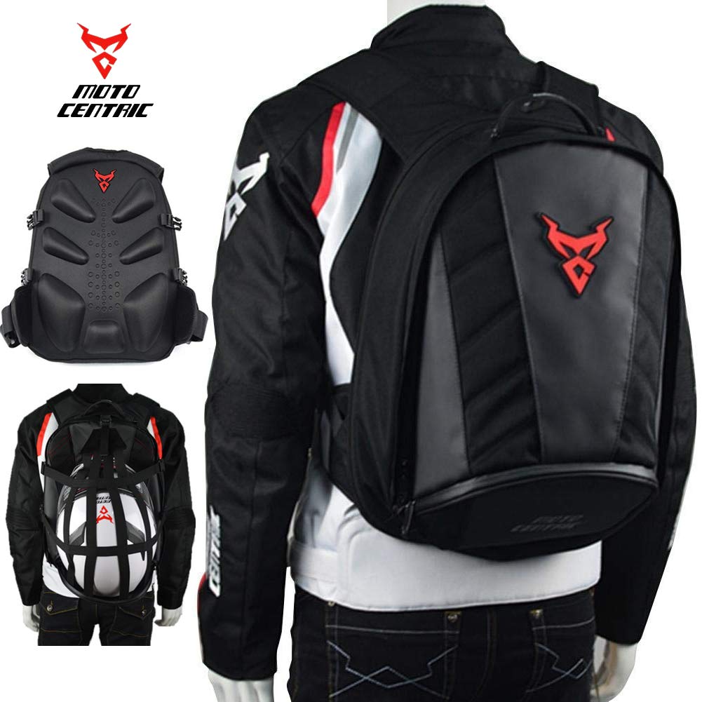 MotoCentric Motorcycle Leather Waterproof Backpack Riding Laptop Helmet Shoulder Bag Package 