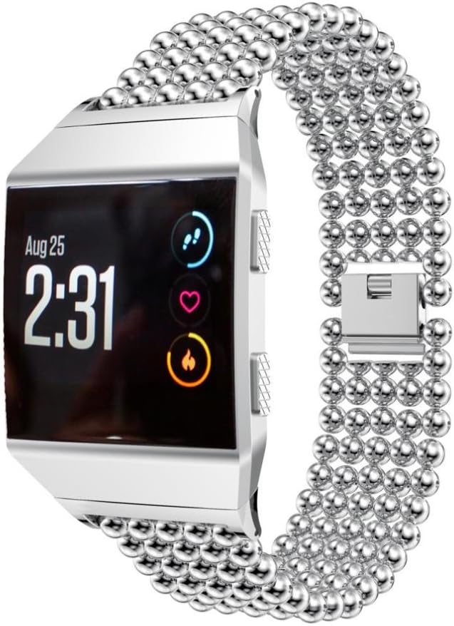 For Fitbit Ionic Bands, Gotd Luxury Alloy Crystal Watch Strap WristBand Sports Fitness Replacement Band For Fitbit Ionic, Small Large Women Men (Silver)