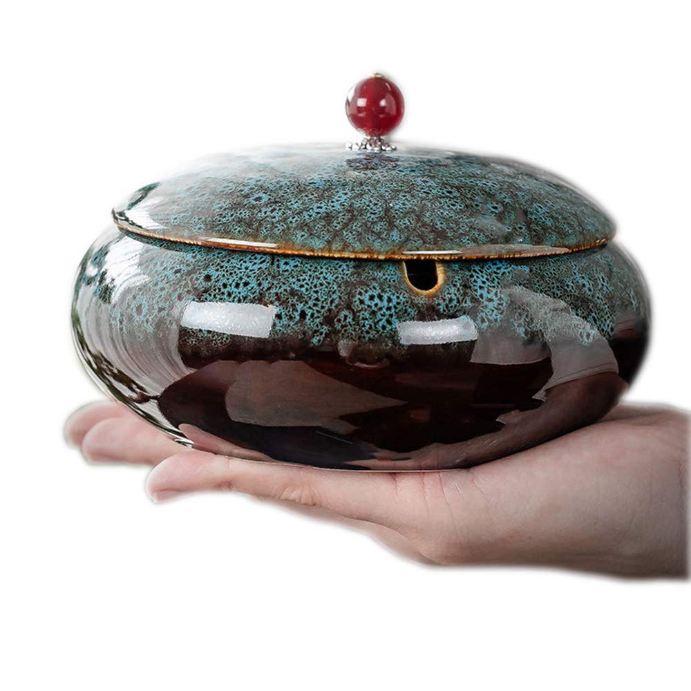 Photo 1 of *IMPERFECT** 5.7" Ceramic Ashtray with Lids Windproof Cigarette Ashtray for Indoor or Outdoor Use Ash Holder for Smokers Desktop Smoking Ash Tray for Home Office Decoration