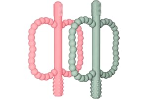 WALULAN 2 Pack Baby Silicone Teething Toys, Teething Sticks for Babies,Silicone teether Tubes for Baby Girl,BPA Free, Soothe 
