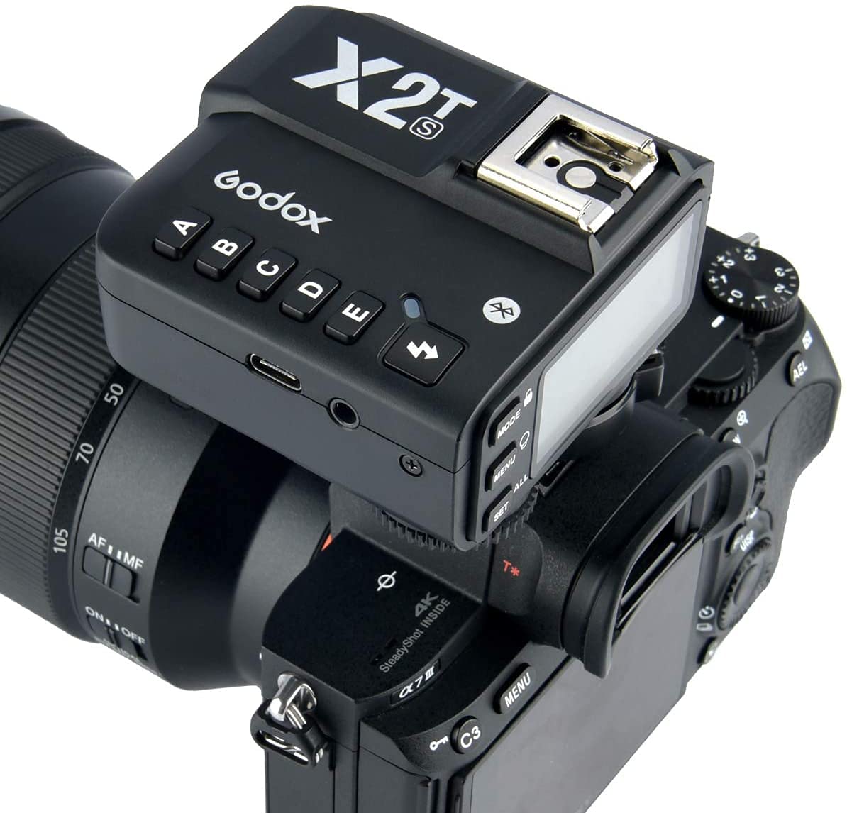 Godox X2T-S TTL High-Speed Sync 1/8000s 2.4G Wireless Flash Trigger Transmitter with Bluetooth Connection Compatible for Sony Cameras with USB LED
