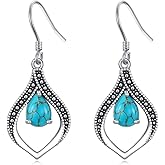 DOLIOX Vintage Genuine Gemstone Earrings for Women Dangling 925 Sterling Silver Western Native American Style Jewelry for Wife Mother