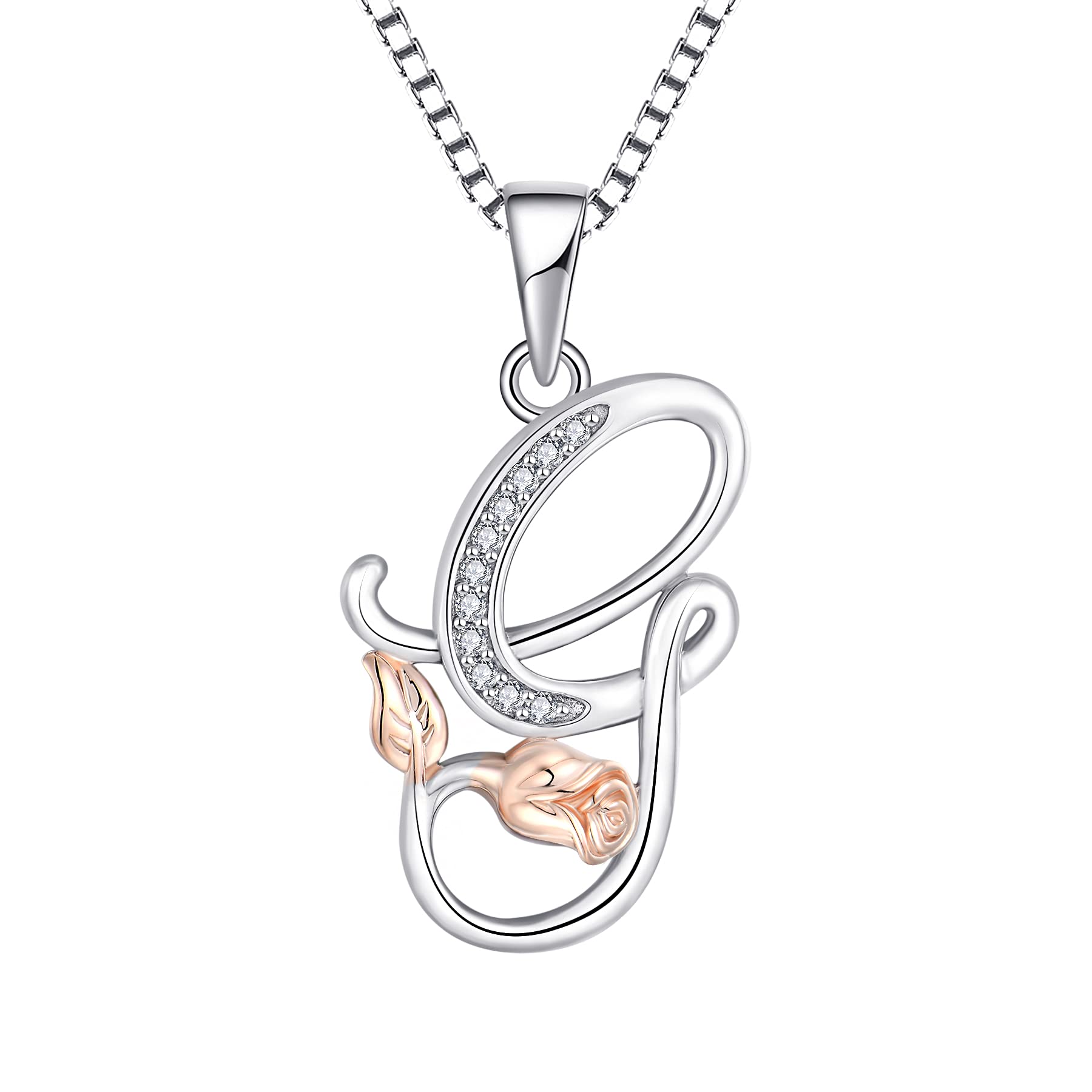 starchenie Alphabet Rose necklace Letter G Necklace Zirconia Pendant 925 Sterling Silver Necklace for Women