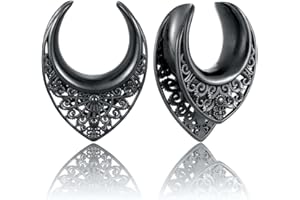 LADEMAYH Opening Saddle Tunnels Plugs Gauges Earrings - Gold, Rose Gold, Black & Silver 316L Stainless Steel Gauge Body Pierc