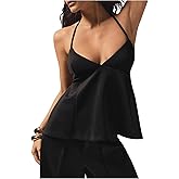 OYOANGLE Women's Ruffle Halter Tops Sleeveless Tie Backless Shirts Babydoll Peplum Tops