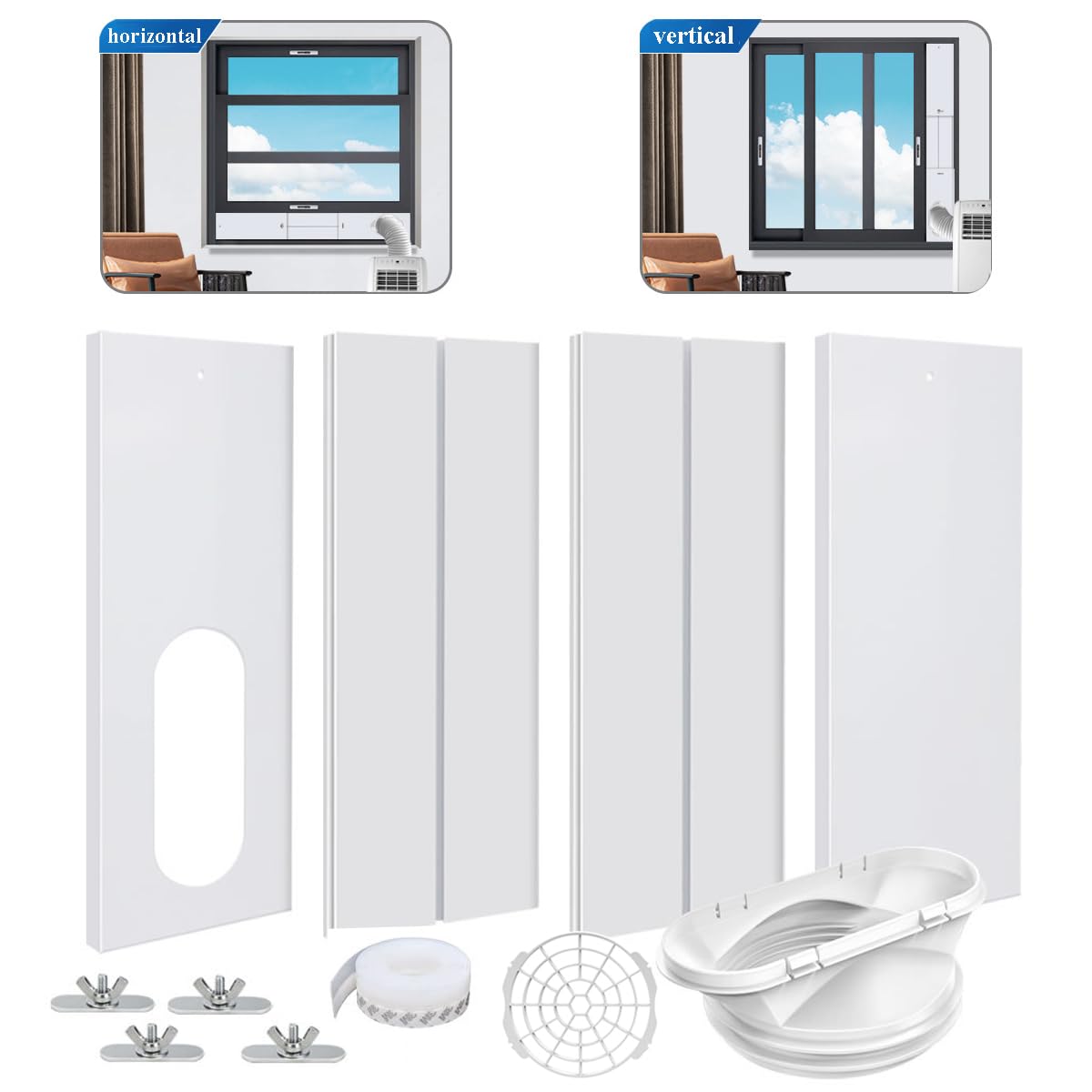 cainda Portable Air Conditioner Windows Vent Kit, AC Window Seal for 13/15cm(5/5.9In) Diameter Air Conditioner Exhaust Hose, Portable AC Window Kit Adjustable Length 43-140cm(17-55in)