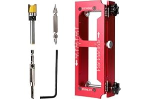 Professional Door Hinge Mortise Template Kit, Aluminum Alloy, 21.8 x 7.9 x 4.8 cm, Red, with Router Bit and Self-Centering Dr
