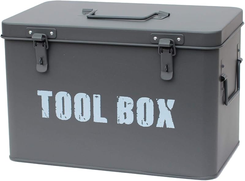 simpahome Slate Grey Metal Toolbox Retro Vintage Single Tray Lockable Lid