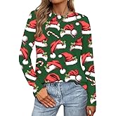 Christmas Shirts for Women Funny Christmas Hawaiian Long Sleeve Xmas Gifts Graphic Print Tee Tops