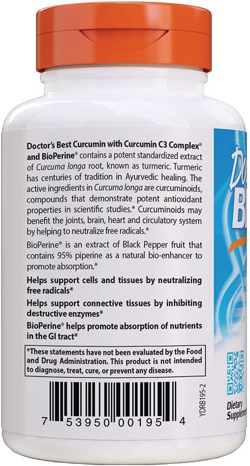 Doctor's Best Curcumin From Turmeric Root with C3 Complex & BioPerine, Non-GMO, Gluten Free, Soy Free, Joint Support, 1000 mg, 120 Tablets: Health & Personal Care