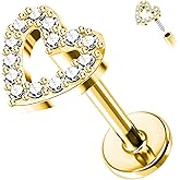 FLOGWE G23 Titanium 16G Push in Flatback Stud for Flat, Helix, Tragus, Conch, Lobe CZ Nose Stud Lip Stud Hypoallergenic Cartilage Earring Piercing Jewelry