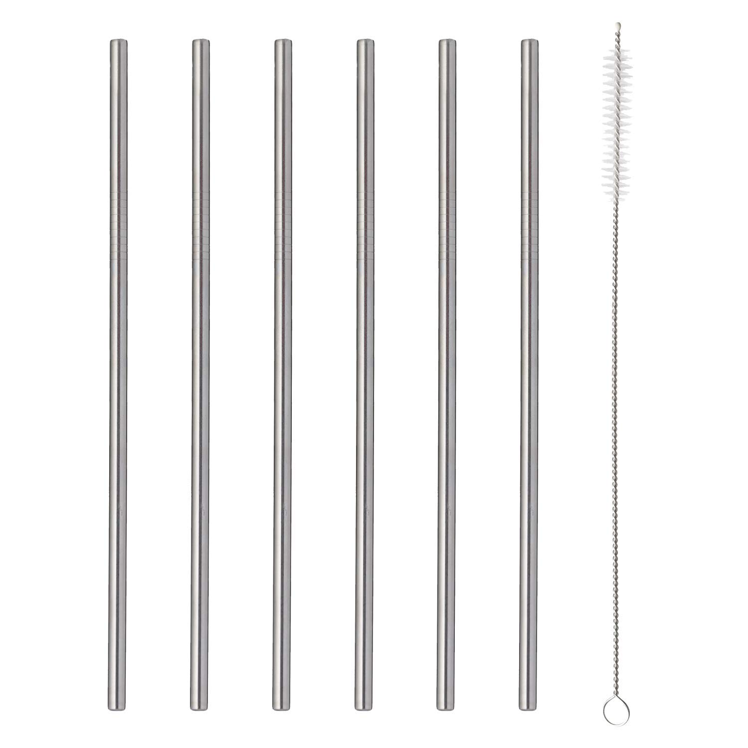Viners Barware 6 Piece Long Steel Drinking Straws with Brush Cleaner