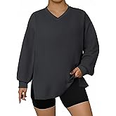 Eytino Plus Size Sweatshirts for Women V Neck Long Sleeve Oversized Pullover Tops 2026 Fall Fashion Outfit Clothes(1X-5X)