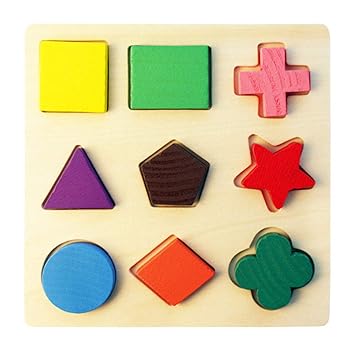 ellaroom Effective Kids Baby Wooden Learning Geometry Educational Toys Puzzle Geometric Plate Early(None Single Shape)