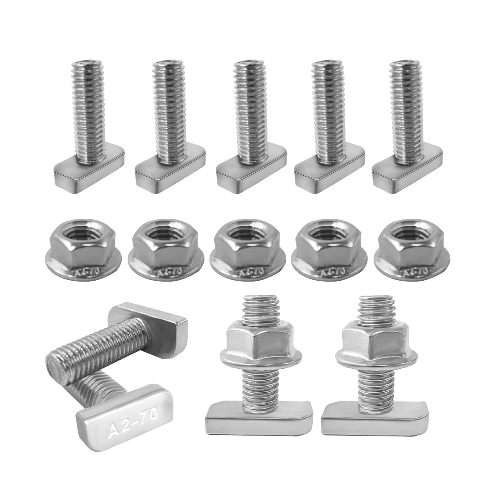 SyiXute 20 Pcs T Slot Bolts,Hammer Head Screws M8 x 25 Stainless Steel A2-70,T-Slot Track Bolts with 20 Pcs Hexagon Flange Nuts for Aluminum Profile,Photovoltaic Solar Panels