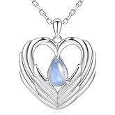 YLT S925-Sterling-Silver Moonstone Angel Wing Necklace-Guardian Angel Pendant Exquisite Jewelry Christmas Birthday Gifts for Women