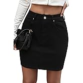 ELLEVEN Women's High-Stretch Denim Skirt,Slim Fit High Waisted Jean Skirts with Pockets