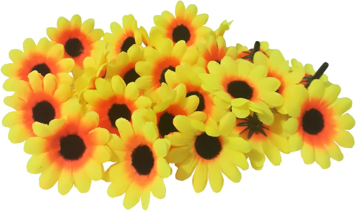 MXXGMYJ 100Pcs Artificial Flowers Wholesale Fake Flowers Heads Gerbera Daisy Silk Flower Heads Sunflowers Sun Flower Heads for Wedding Party Flowers Decorations Home D¨¦cor Sun