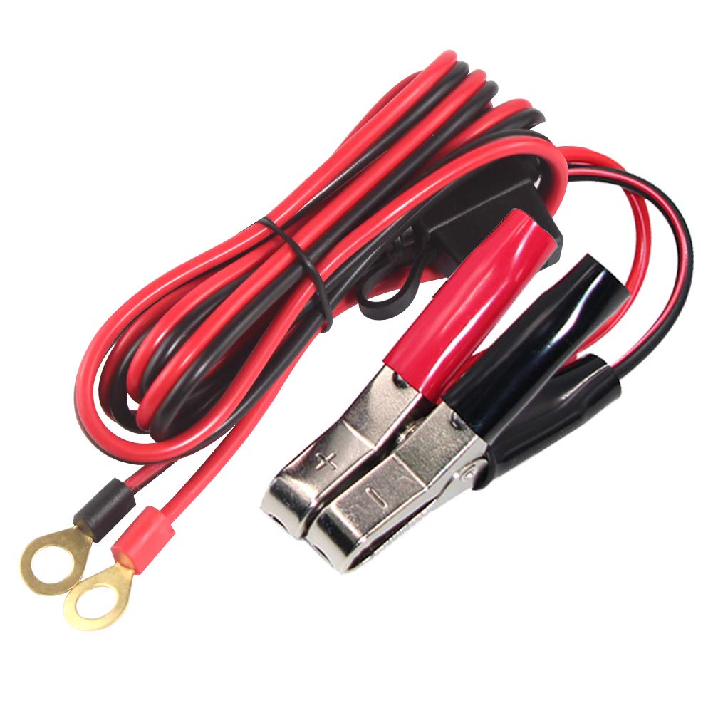 KUNCAN Heavy Duty Battery Cable with Alligator Clips & O-Ring Terminals - 2 Pin Lug Wire for Car, Motorcycle, Solar, Marine 12V/24V, 6FT 16AWG