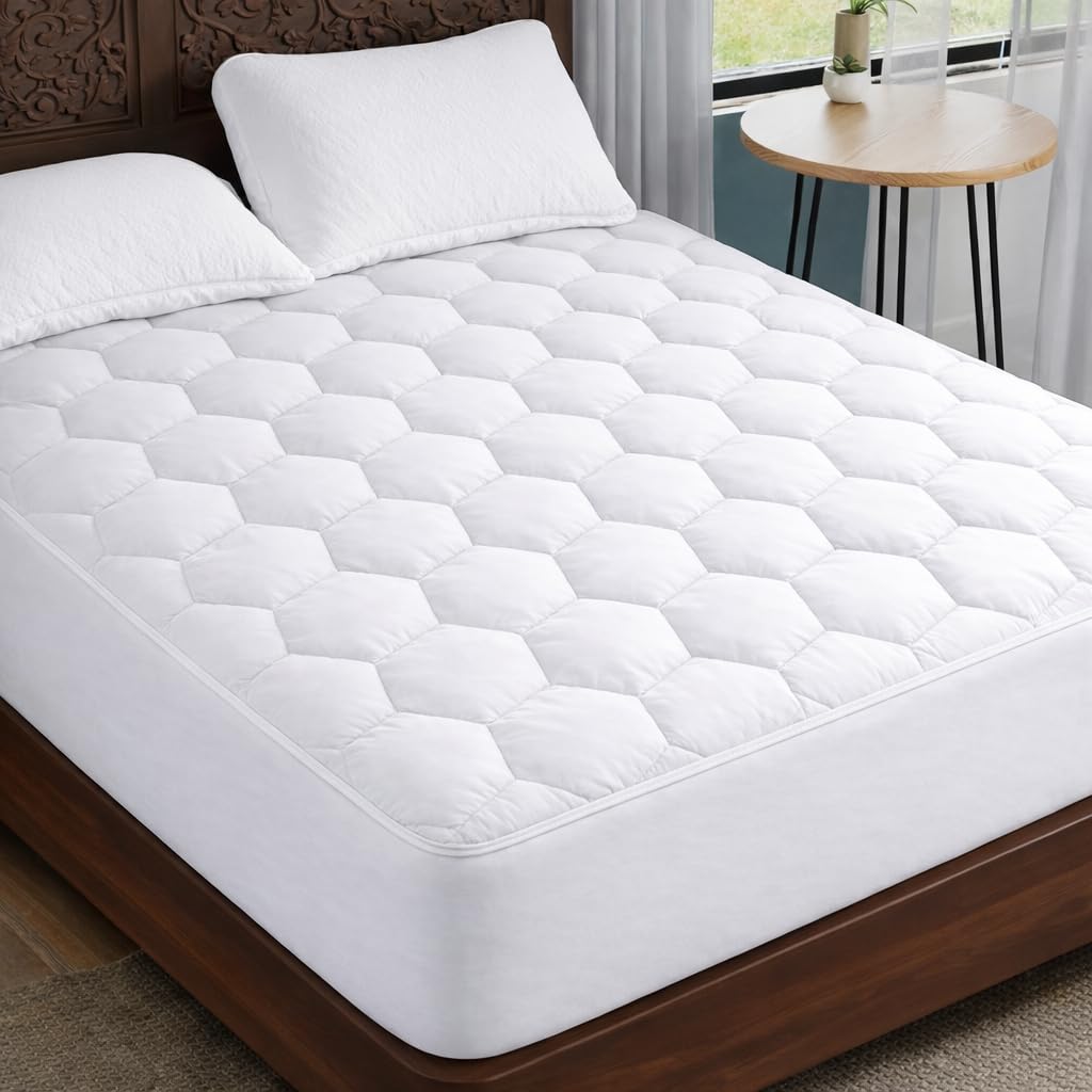 4AS Quilted Super King Mattress Protectors – 110 GSM Microfiber Filling, Hypoallergenic Deep Fitted Breathable Mattress Topper Stretches up to 30cm (Super King - 180x200cm)