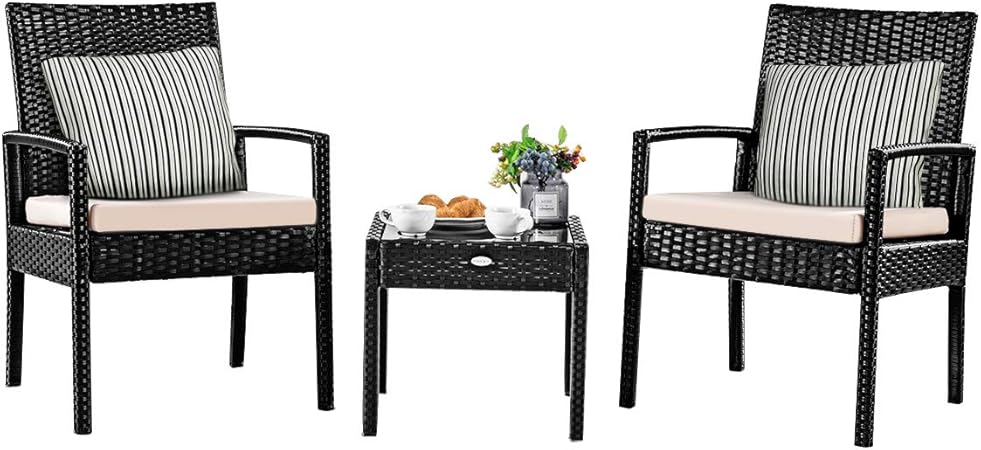 Amazon Com Tangkula 3 Piece Patio Furniture Set Outdoor Wicker