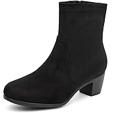 VJH confort Women's Stretch Ankle Boots Block Low Heel Almond Toe Comfy Dress Slip-on Booties with Zipper