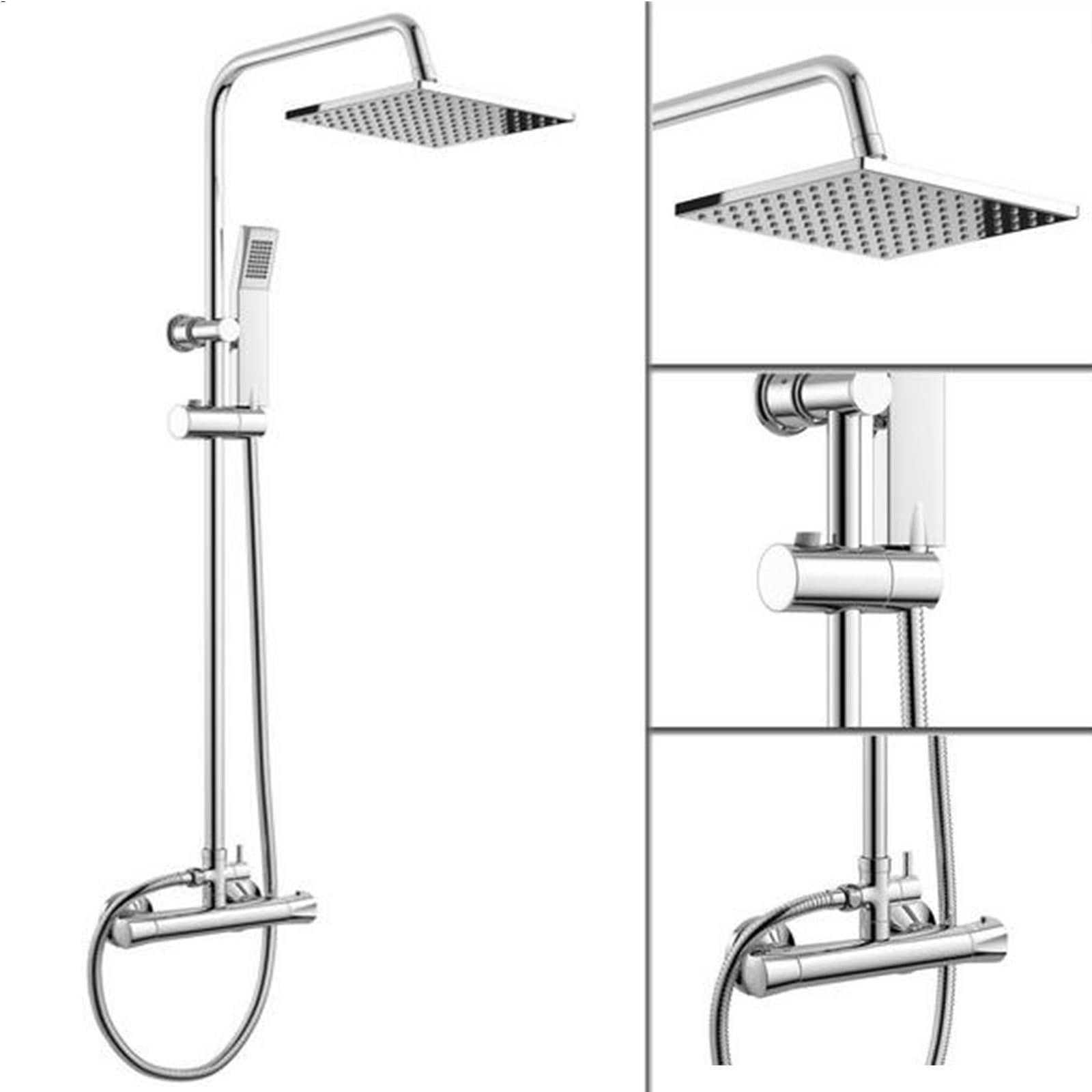 Gr8 Home Rainfall Bathroom Mixer Shower Set Two Twin Head Square Chrome Thermostatic Valve (Square)