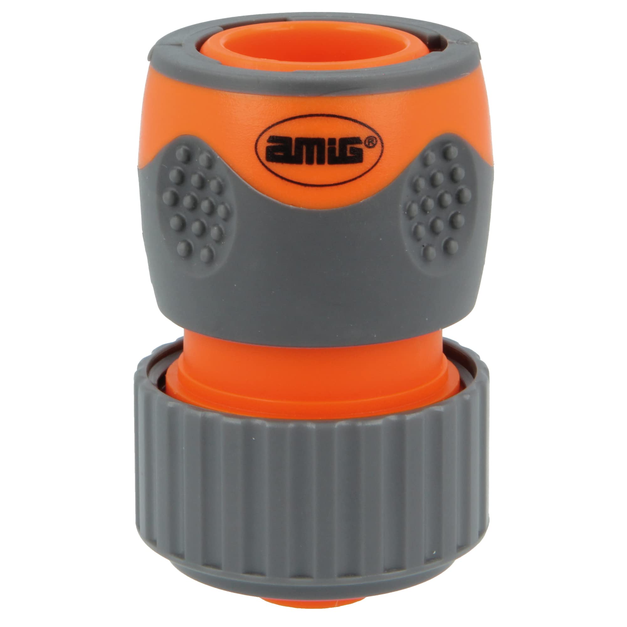 Amig - Quick Connector for Hose - 3/4" - with Quick Click Anchor System - Quick and Easy Connection for Garden Water Hoses - ABS Plastic and Rubber - Orange and Grey