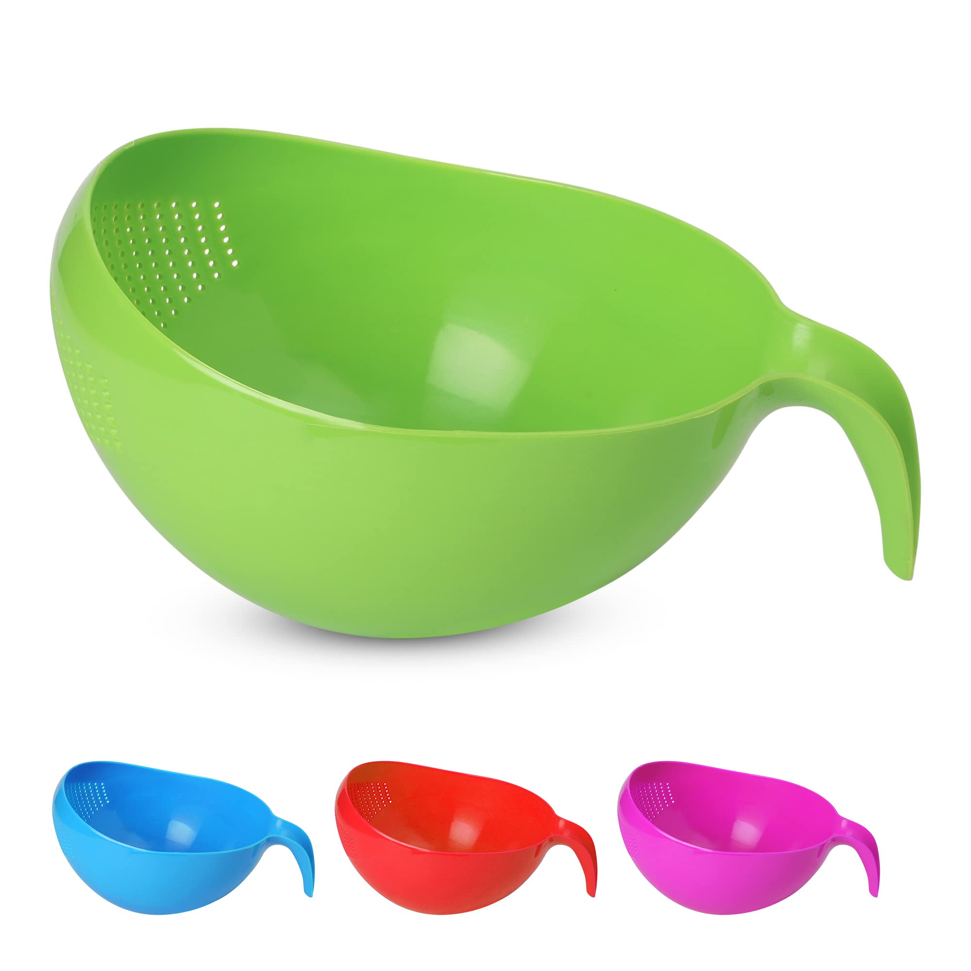 KSJONE Heavy Duty Rice Washer Strainer Colander Washing Bowl with Handle Vegetable/Rice Washer Strainer for Cleaning Fruits, Vegetables, and Beans 2.1 Qt (2L) (Green)