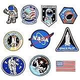 Riao-Tech 10pcs NASA Space Pilot Embroidered Patch Set, Sew On/Iron On Patch Applique Patches